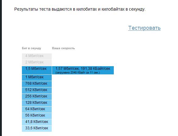 результат теста скорости на сайте PEOPLEnet